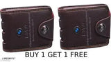 Canvas & leather BMW wallet pack of 2 - printed pattern, 2 note slots & multi card slots, best for gifting