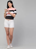 Colorblocked cotton crop top, short sleeves, women's round neck style from India