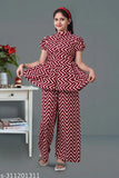 Striped crepe shirt and plazzo set for girls, Indian-made, single quantity in various sizes from 4-5 years to 15-16 years