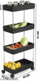 Black 4-layer vegetable rack storage organizer with wheels, ideal for kitchen and office use (91 x 40 x 22 cm)