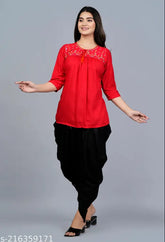 Rayon tunic-dhoti set, three-quarter sleeves, embroidered Indian garment for men