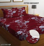 Attractive double fitted cotton bedsheet with floral print & 2 large pillow covers, suitable for an 8-inch mattress on display