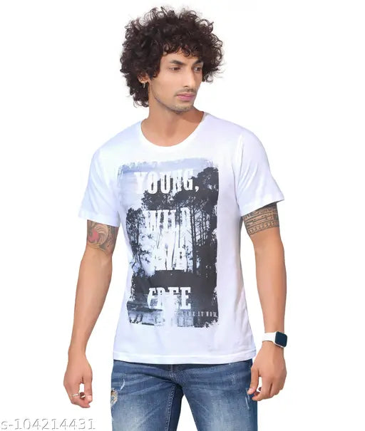 Striped polyester men's t-shirt, short sleeves, M & XL sizes available, digital print on chest