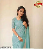 Indian Georgette saree with solid embroidered net blouse, free size