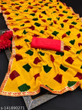 Yellow Georgette saree with Zari woven pattern and Art Silk running blouse, Rinayaa_Yellow festive wear from India