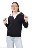 Cotton blend hooded jacket for women, solid color with side pockets, perfect for winters and casual outfits