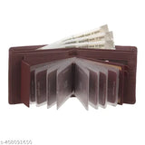 Brown artificial leather men's wallet, regular size (10 card slots), solid pattern. Durable, compact wallet with added photo and card sleeves for a stylish and practical accessory
