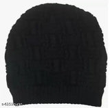 Stylish black wool checked beanie, unisex winter cap from India
