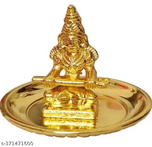 Golden Maa Annapurna Devi Yantra, brass God Idol for Vastu and Pooja, pack of 2 with Laxmi Charan and Kachua Turtle plate, Indian origin
