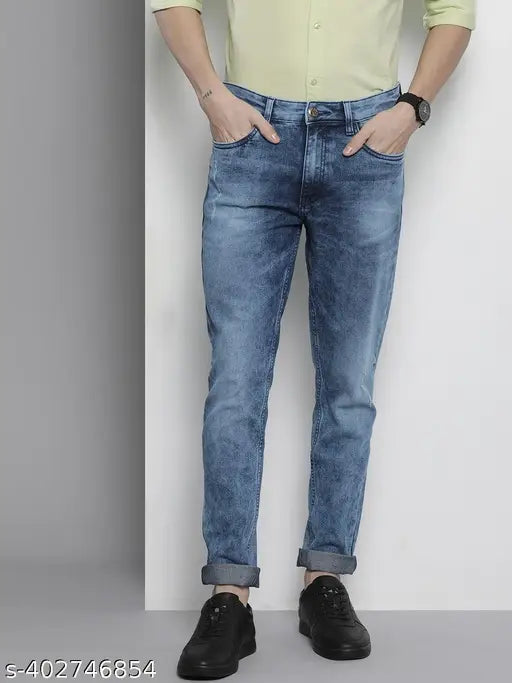 Cotton blend men's regular dark blue jeans by The Indian Garage Co., ideal for casual wear