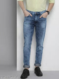 Cotton blend men's regular dark blue jeans by The Indian Garage Co., ideal for casual wear