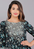 Rayon flared print kurti with three-quarter sleeves, ideal for casual wear by VASHINEH. Handcrafted, Indian-origin Floral design, perfect for fashion-forward women