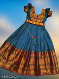 Silk gown for girls, solid pattern, short sleeves, Jahee Indian festive wear