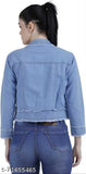 Light blue denim long-sleeve jacket, solid pattern, size S - Indian made clothing product on model