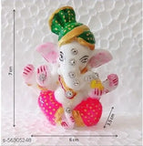 Ceramic Ganesh Idol with marble Choki, 10cm tall, suitable for home or office puja, fine-grade marble with durable colors