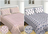 Cotton floral king size bedsheet combo pack with 4 pillow covers, 100% real Jaipuri cotton for summer
