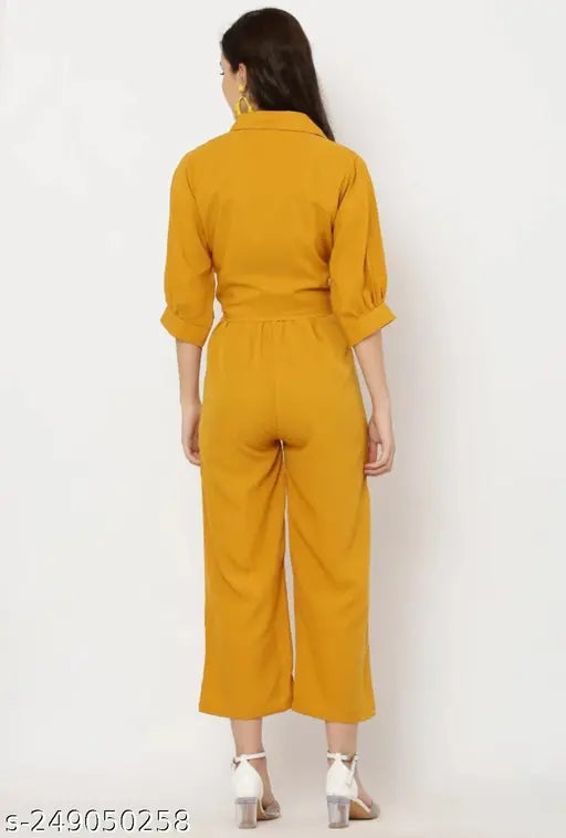 Trendy cotton three-quarter sleeve jumpsuit for women, solid net pattern in S, M, and L sizes (India)