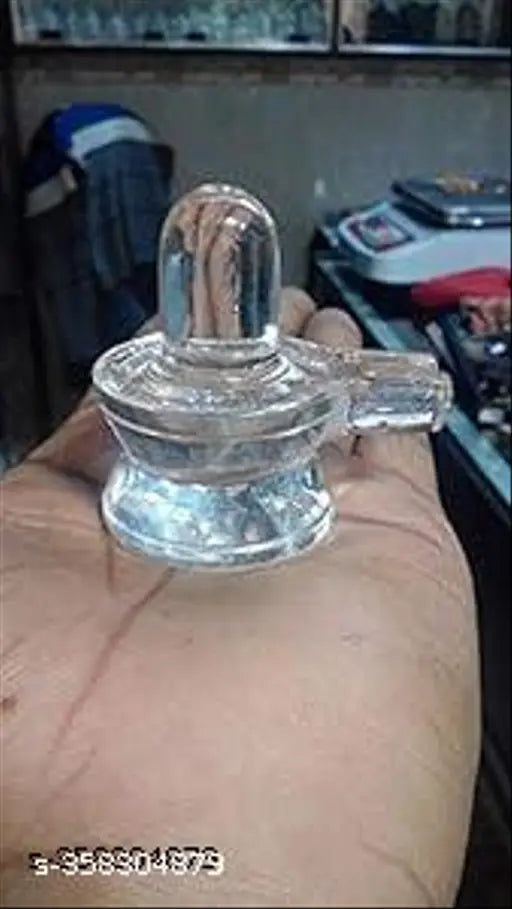 Pure natural sphatika crystal Shivling, 5cm tall religious idol of Shiva. Indian crafted Shiva Lingham statue
