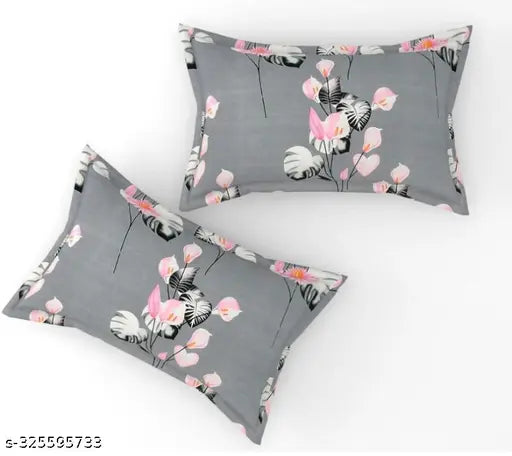 Glace cotton queen-sized floral double bending set: 1 bedsheet, 2 pillows covers - soft, heavy quality for living room or bedroom