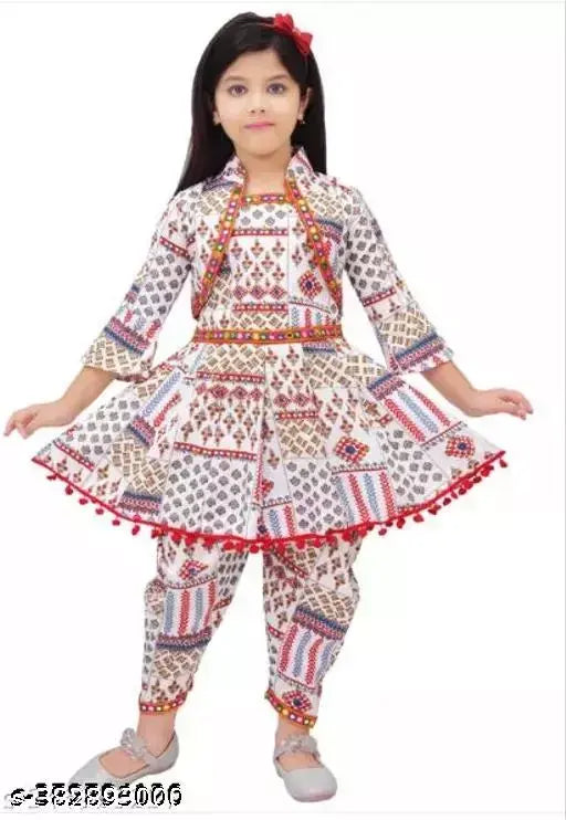 Embellished A-line cotton cambric dhoti pants set for girls, Indian ethnic clothing 0-12 years