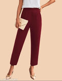 Solid polyester high-waist elastic band trousers by Maheshvi, stylish fit with pocket, Indian-made