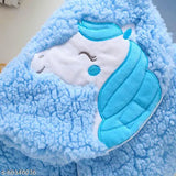 Unicorn Blue cotton blend embroidered flannel baby bath towel, PANDAORIGINALS design for delightful bathroom