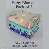 Lightweight microfiber baby blanket set (3 pcs), ideal for AC rooms, features cartoon print from India