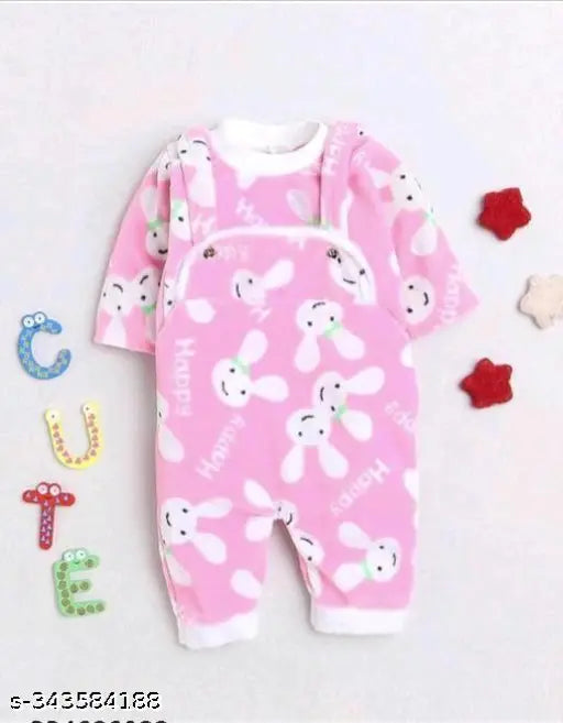 Wool dungaree dress set (Pink+Blue, Green+Blue): Printed winter warm wear for babies, hand & machine washable