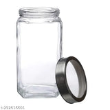 Airtight glass cube jars, 1Ltr each for kitchen storage - pack of 6, clear and durable dry fruit containers