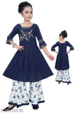Stylish kids cotton blend A-line palazzo embroidered kurtas, sizes 3-4 years & 4-5 years, Indian origin