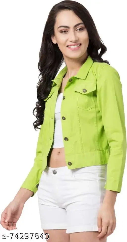 Solid cotton twill women's jacket, three-quarter sleeve length, solid pattern, India origin