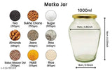 Transparent matka-style glass jars, airtight golden lids set of 6 for honey, pickles, chocolates, masala, and dry fruits storage in the kitchen