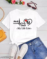 Trendy polyester unisex t-shirt with mom & dad print, short sleeves, low price, XS-XL