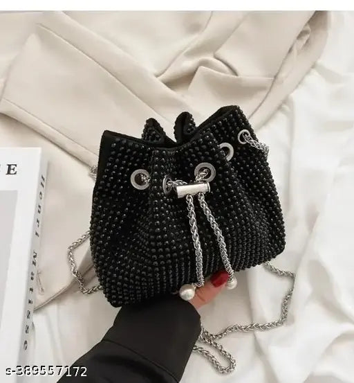 Stone canvas sling bag, solid net pattern, free size, India origin