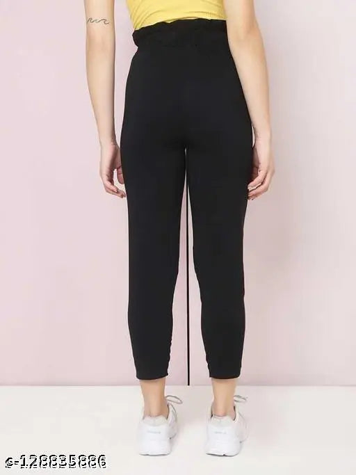 Cotton Lycra women's casual trousers with belt, solid-colored, sizes 26-36, Indian origin