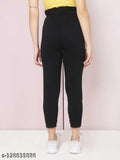 Cotton Lycra women's casual trousers with belt, solid-colored, sizes 26-36, Indian origin