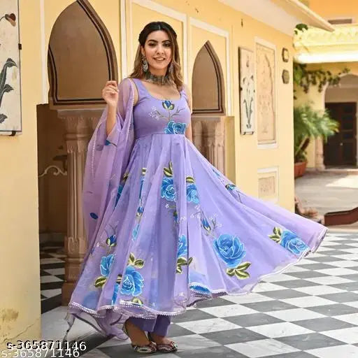 Printed georgette sleeveless anarkali gown, vibrant Indian fashion