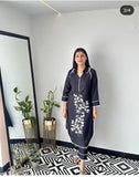 Rayon floral embroidered A-line kurta, solid green balloon fit sleeves dress with palazzos bottomwear for women, India origin