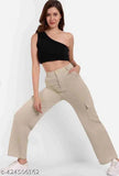 Solid cotton blend cargo pants, premium quality for women's comfort and long-lasting usage