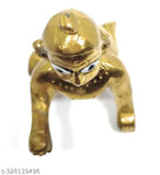Brass Krishna idol, Haridwar Divine Golden Bal Gopal II Little Krishna II Makhan Chor, 5 cm tall for home puja or decoration, Indian artisans crafted using sand-casting technique