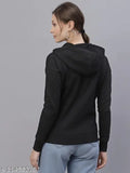 Black cotton solid sweatshirt with hood, ideal wardrobe essential for women in sizes S, M, L. Made in India