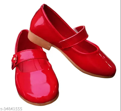 Synthetic red ballerinas for girls partywear, woven design with Velcro fastening, exclusive and genuine kids shoes from India