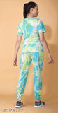 Green tie dye printed polyester women's nightdress and pyjamas set, limited stock, comfortable lounge wear for indoor or travel