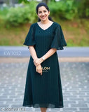 Georgette Myra Sensational Kurtis, solid-colored Indian fashion wear for women with short sleeves, size M (38in bust, 51in length), L (40in bust, 51in length), XL (42in bust, 51in length), XXL (44in bust, 51in length)
