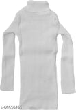 White/Black wool high neck sweater for kids, solid pattern, long sleeves on display