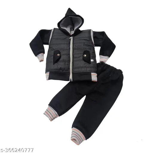 Dark blue cotton blend bomber jacket & pant combo for boys winter wear, sizes: 0-3M, 3-6M, 6-9M, 9-12M, 12-18M, 18-24M, 1-2Y, 2-3Y, 3-4Y. Made in India