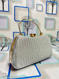 Embellished synthetic free-size clutch bag for women and girls, trendy net pattern