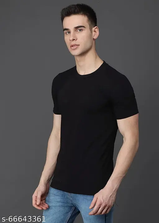 Aakrithi Men's cotton lycra half sleeve round neck T-shirt - solid color, trendy India-made style for S, M, L, XL, XXL sizes