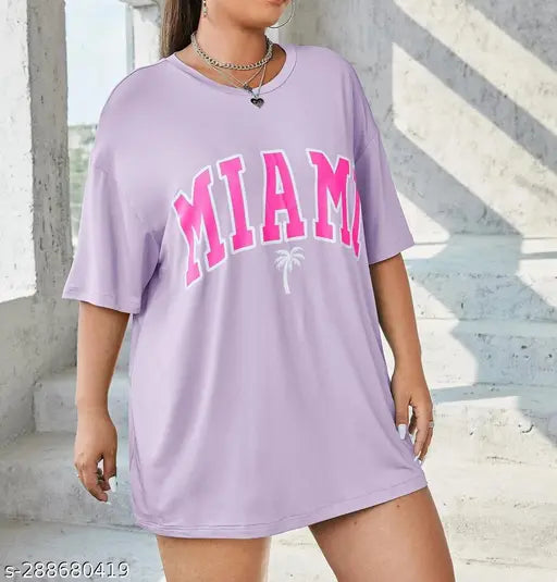 Oversized purple printed cotton t-shirt by Veronica Elegant'S, trendy for women & girls