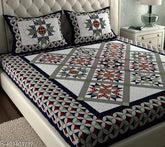 Rajasthani 100% Jaipuri Cotton King Size Double Bedsheet with 2 Pillow Covers - Indian-made, botanical print, superfine quality cotton bedding for summer use